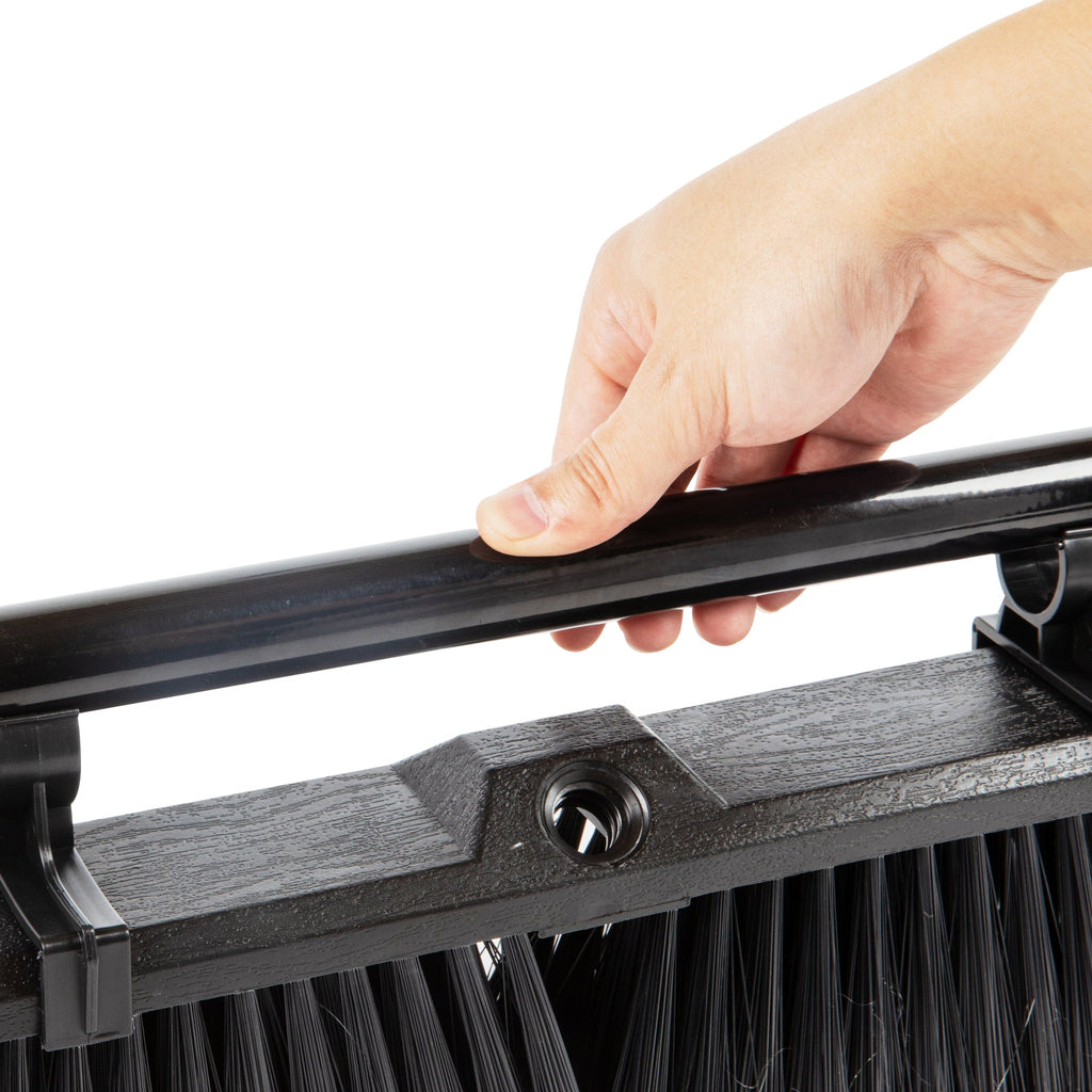 Clean Tek Professional 17 1/4" Black Plastic Push Broom - with Fine Flagged Bristles, 59" Steel Handle - 1 count box