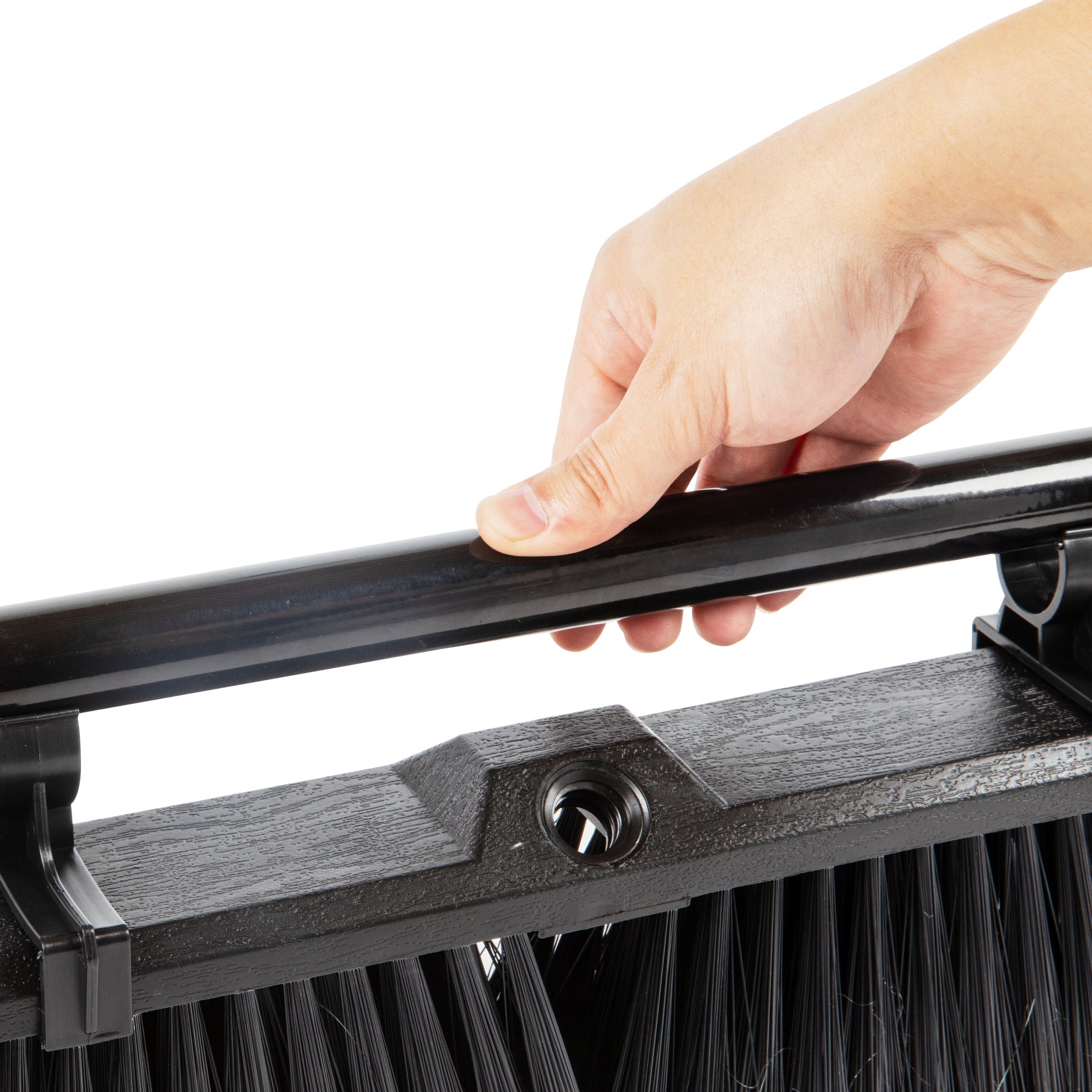 Clean Tek Professional 17 1/4" Black Plastic Push Broom - with Fine Flagged Bristles, 59" Steel Handle - 1 count box
