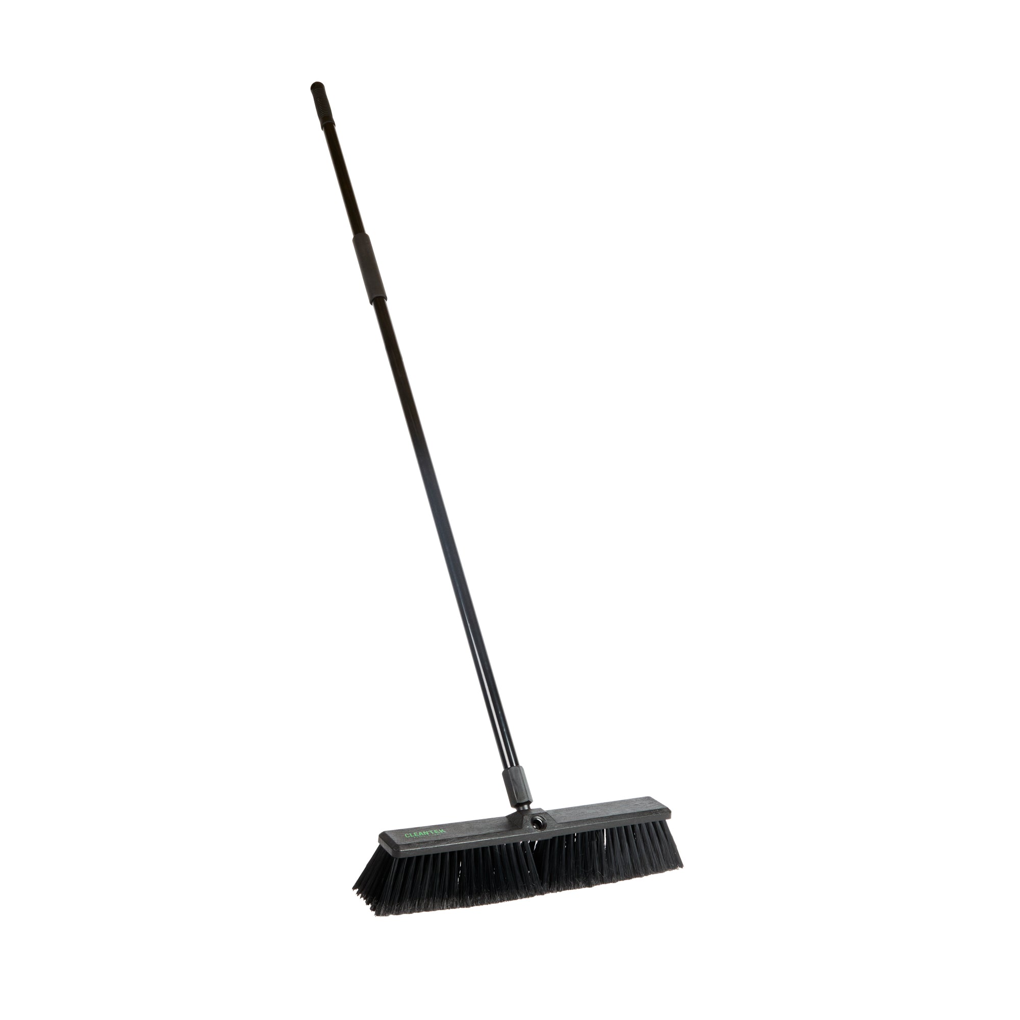 Clean Tek Professional 17 1/4" Black Plastic Push Broom - with Fine Flagged Bristles, 59" Steel Handle - 1 count box