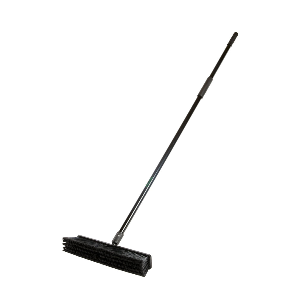 Clean Tek Professional 17 1/4" Black Plastic Push Broom - with Fine Flagged Bristles, 59" Steel Handle - 1 count box