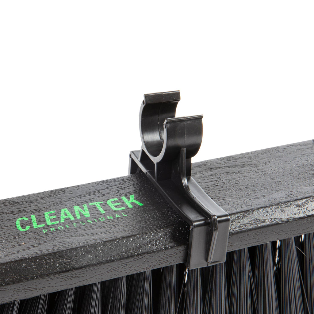 Clean Tek Professional 17 1/4" Black Plastic Push Broom - with Fine Flagged Bristles, 59" Steel Handle - 1 count box