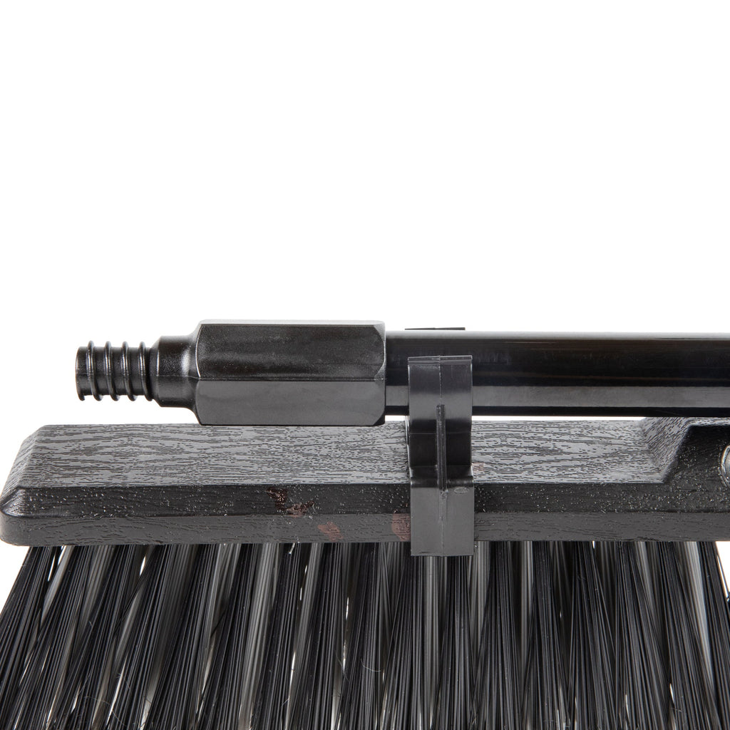 Clean Tek Professional 17 1/4" Black Plastic Push Broom - with Fine Flagged Bristles, 59" Steel Handle - 1 count box