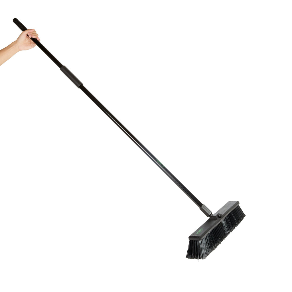 Clean Tek Professional 17 1/4" Black Plastic Push Broom - with Medium Flagged Bristles, 59" Steel Handle - 1 count box