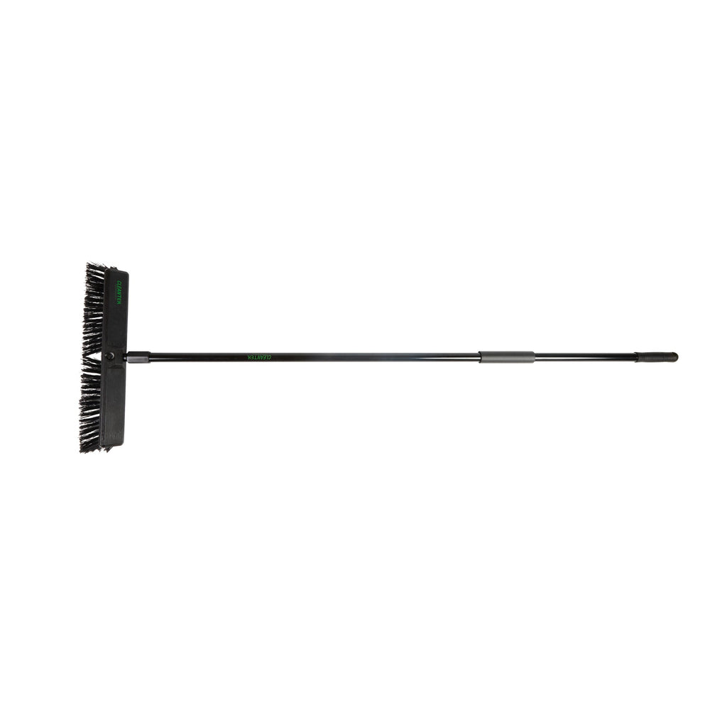 Clean Tek Professional 17 1/4" Black Plastic Push Broom - with Medium Flagged Bristles, 59" Steel Handle - 1 count box