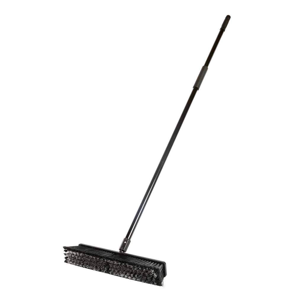 Clean Tek Professional 17 1/4" Black Plastic Push Broom - with Medium Flagged Bristles, 59" Steel Handle - 1 count box