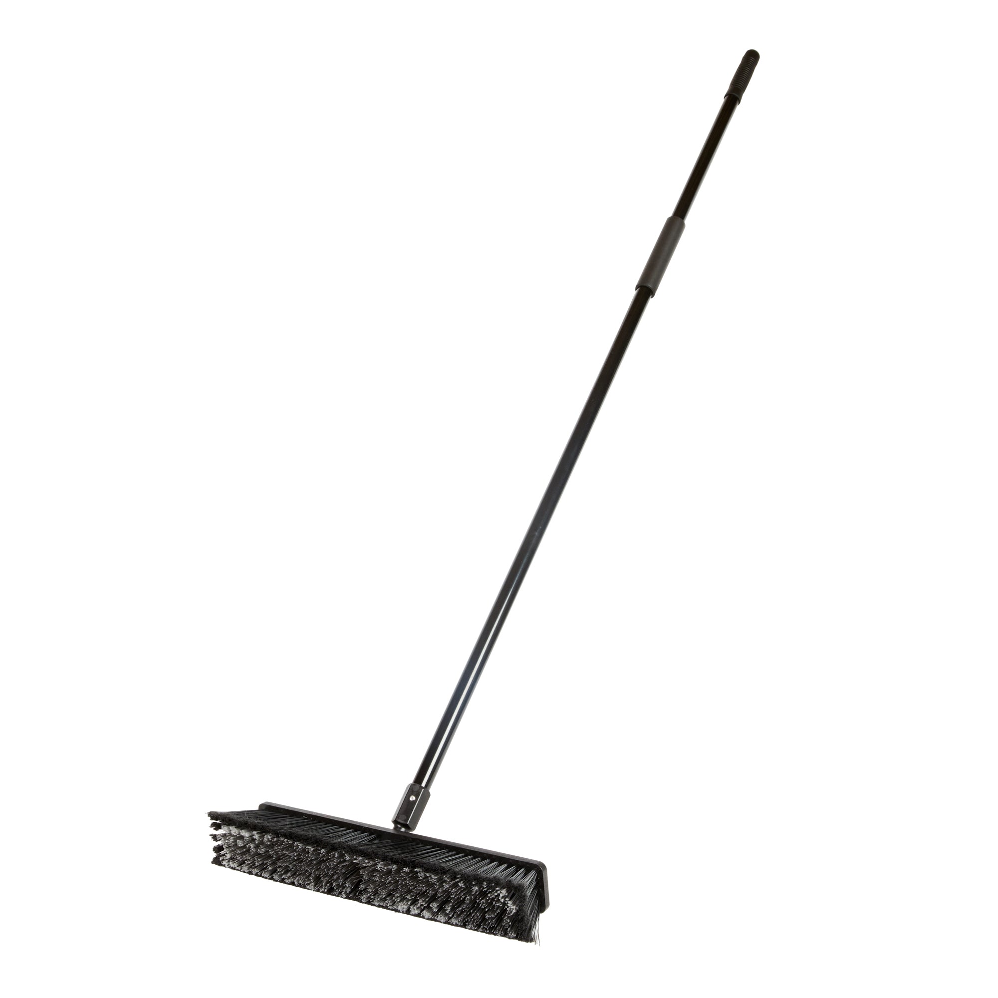 Clean Tek Professional 17 1/4" Black Plastic Push Broom - with Medium Flagged Bristles, 59" Steel Handle - 1 count box