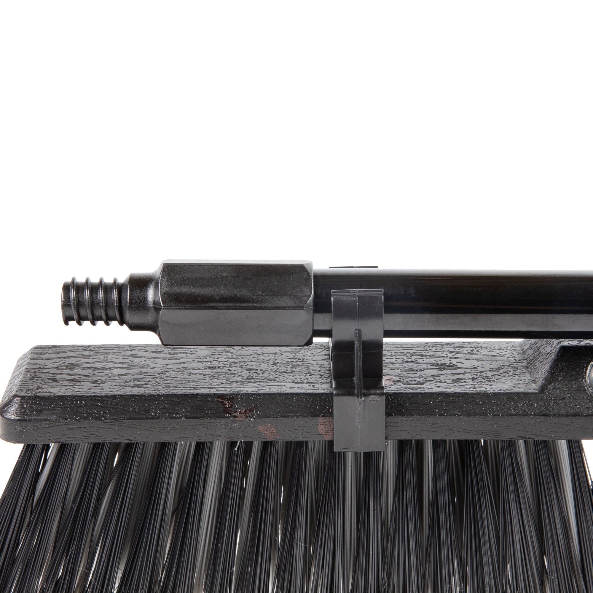 Clean Tek Professional 17 1/4" Black Plastic Push Broom - with Medium Flagged Bristles, 59" Steel Handle - 1 count box