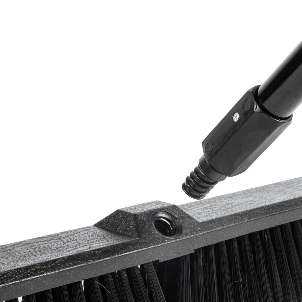 Clean Tek Professional 17 1/4" Black Plastic Push Broom - with Medium Flagged Bristles, 59" Steel Handle - 1 count box