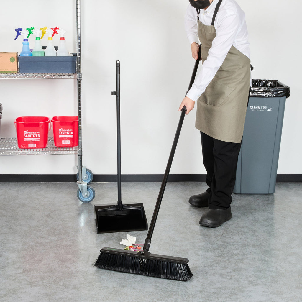 Clean Tek Professional 17 1/4" Black Plastic Push Broom - with Medium Flagged Bristles, 59" Steel Handle - 1 count box