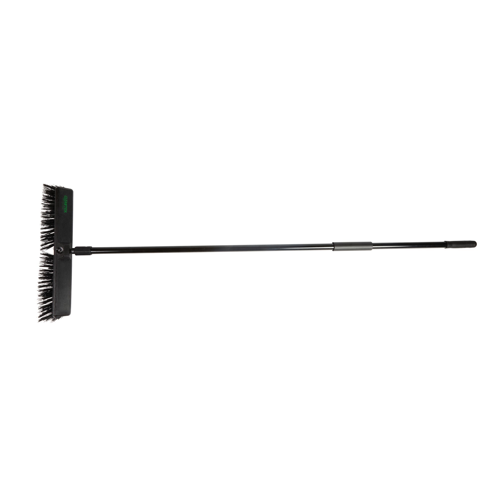 Clean Tek Professional 17 1/4" Black Plastic Push Broom - with Heavy Unflagged Bristles, 59" Steel Handle - 1 count box