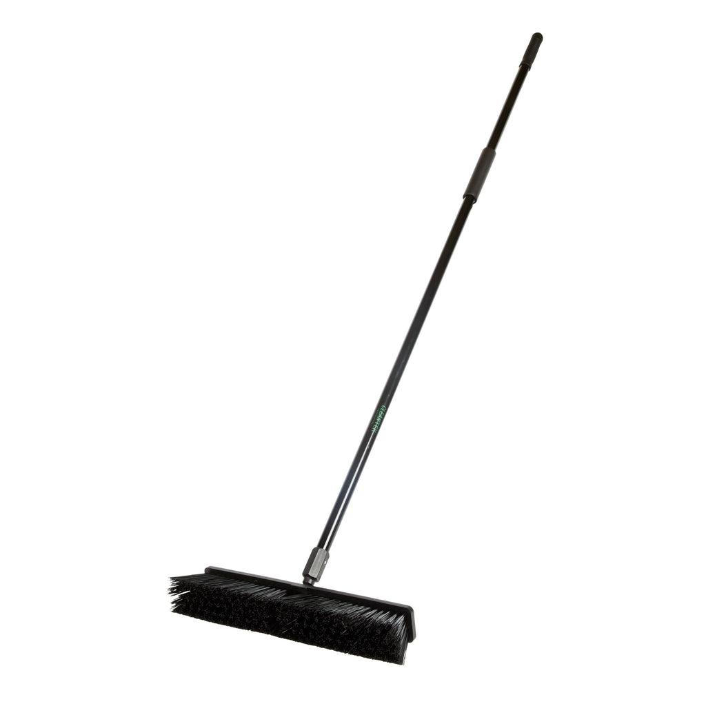 Clean Tek Professional 17 1/4" Black Plastic Push Broom - with Heavy Unflagged Bristles, 59" Steel Handle - 1 count box