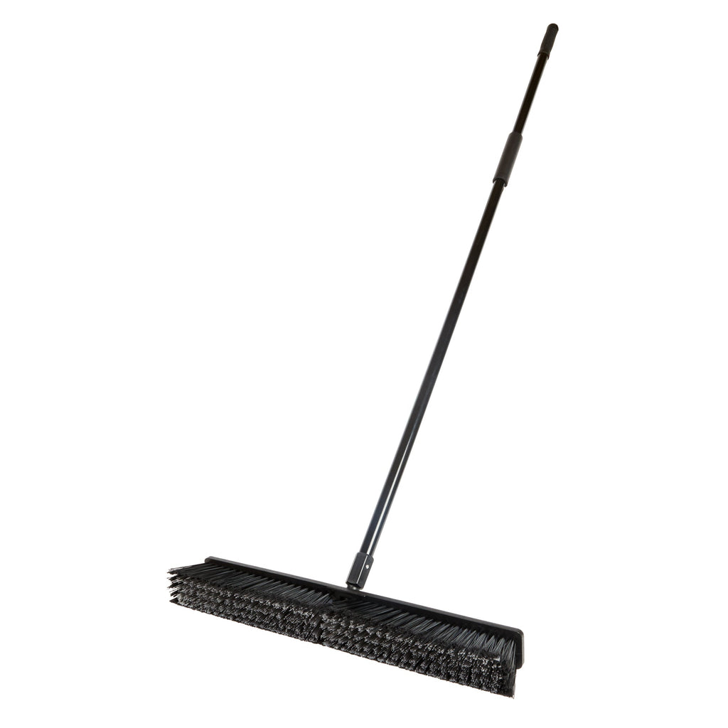 Clean Tek Professional 23 1/2" Black Plastic Push Broom - with Medium Flagged Bristles, 59" Steel Handle - 1 count box