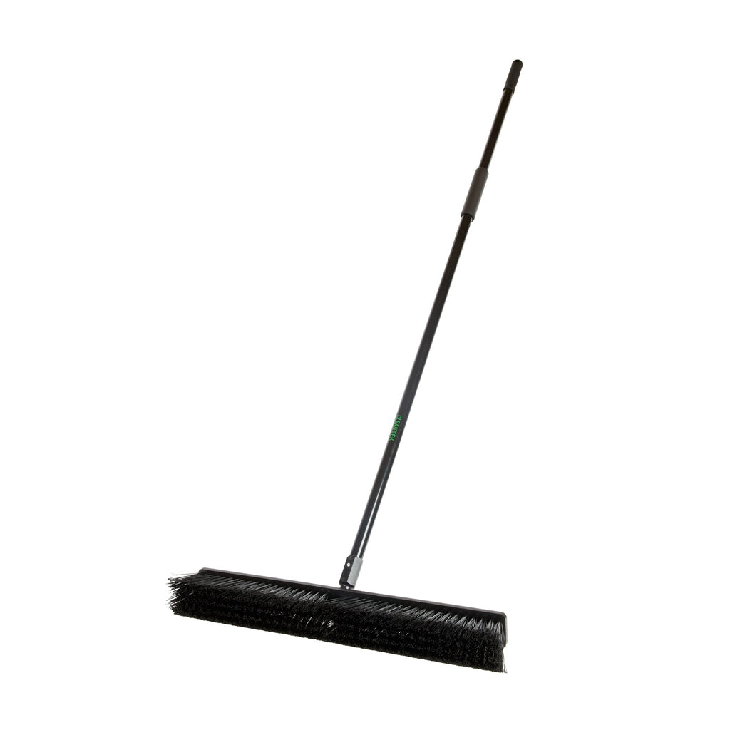 Clean Tek Professional 23 1/2" Black Plastic Push Broom - with Heavy Unflagged Bristles, 59" Steel Handle - 1 count box