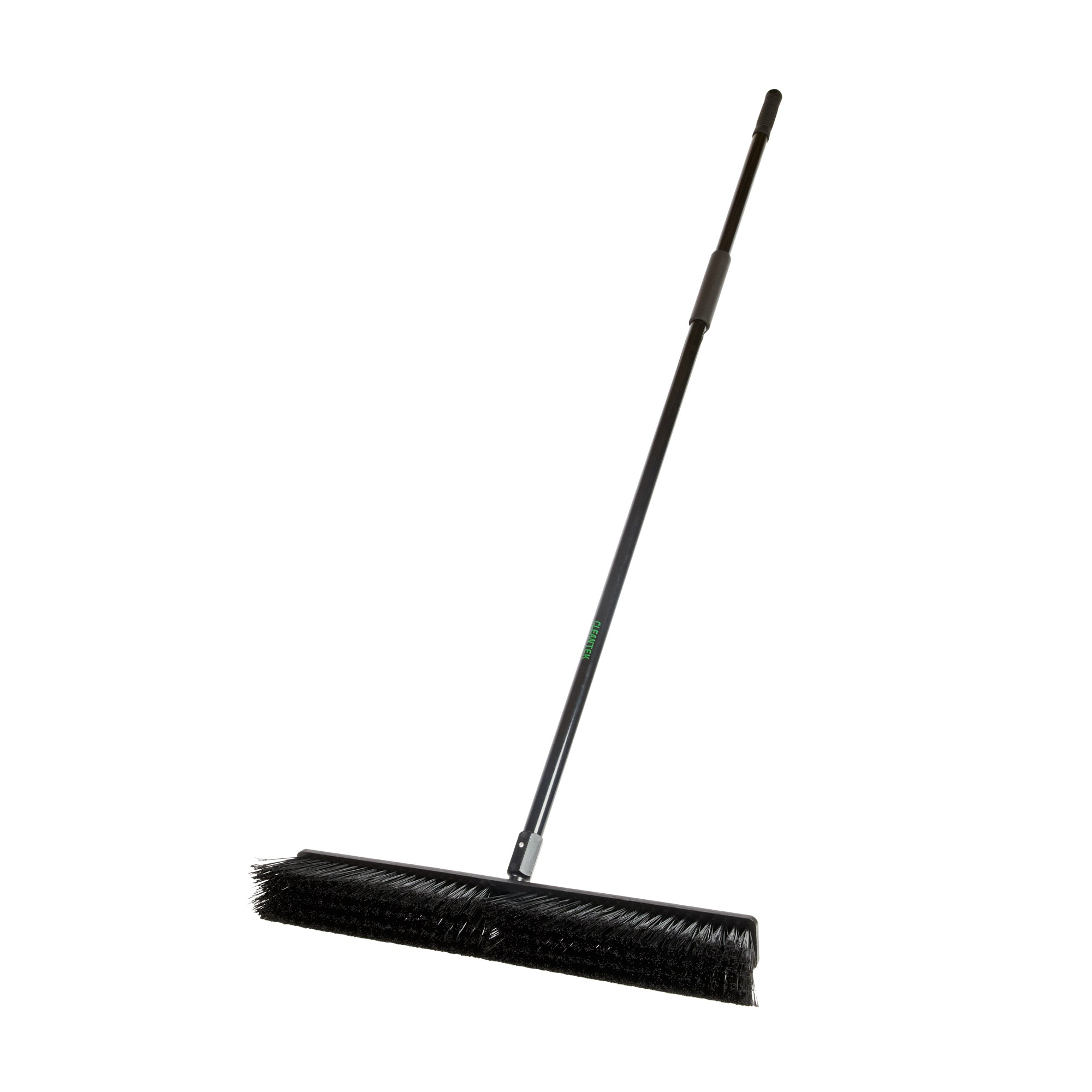 Clean Tek Professional 23 1/2" Black Plastic Push Broom - with Heavy Unflagged Bristles, 59" Steel Handle - 1 count box