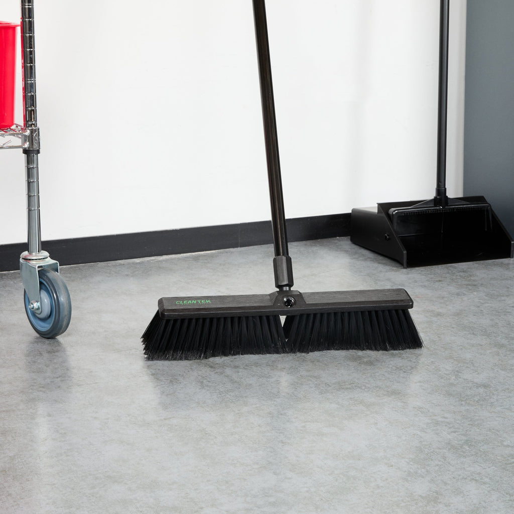 Clean Tek Professional 17 1/4" Black Plastic Push Broom Head - with Fine Flagged Bristles - 1 count box