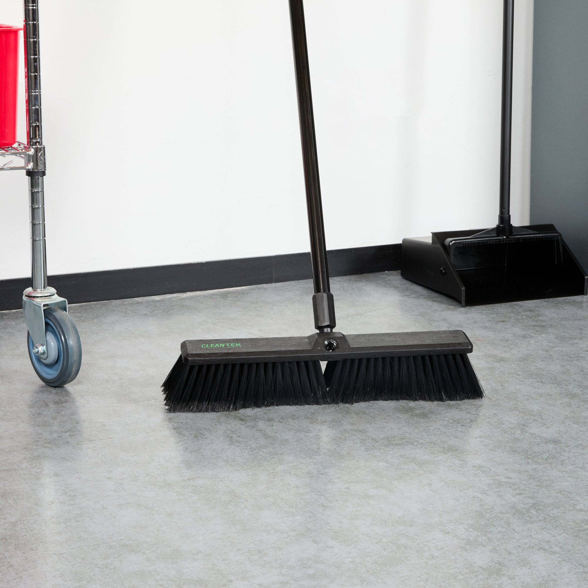 Clean Tek Professional 17 1/4" Black Plastic Push Broom Head - with Fine Flagged Bristles - 1 count box