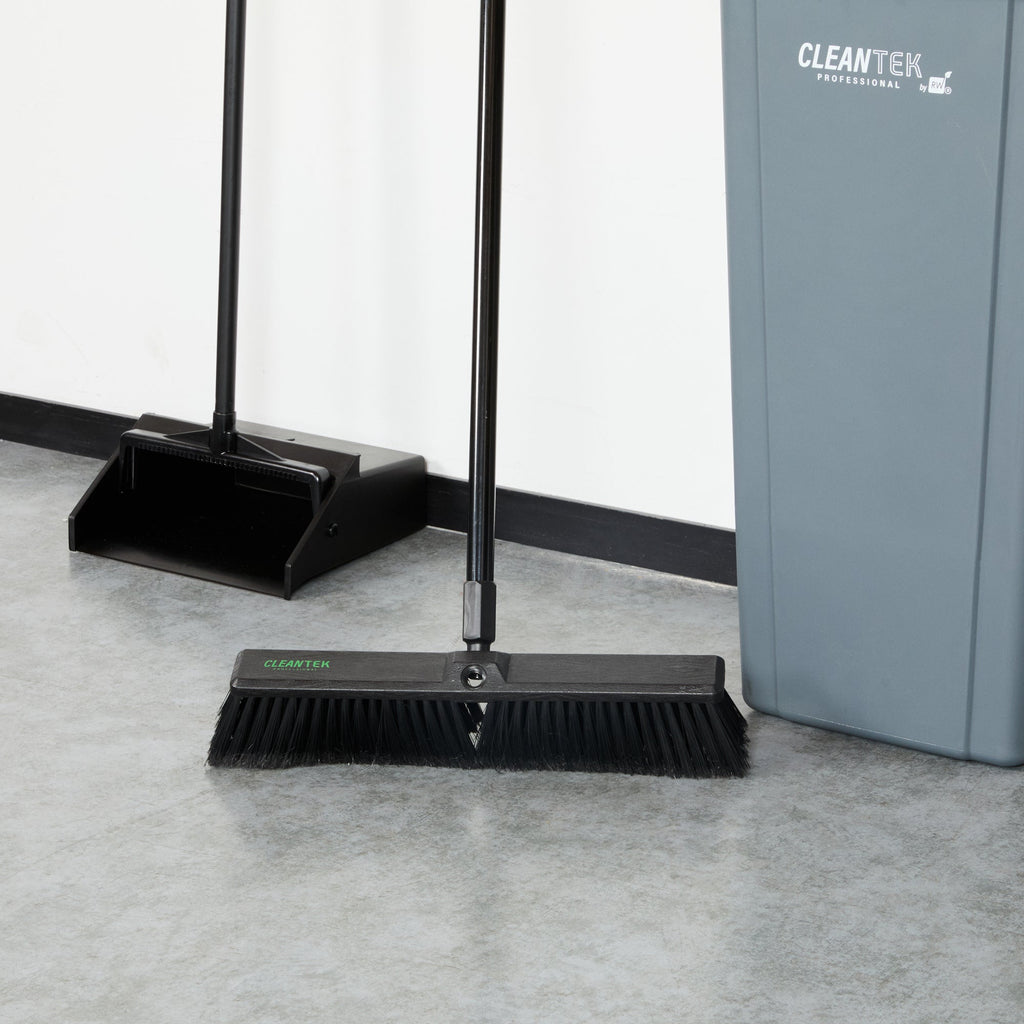 Clean Tek Professional 17 1/4" Black Plastic Push Broom Head - with Fine Flagged Bristles - 1 count box