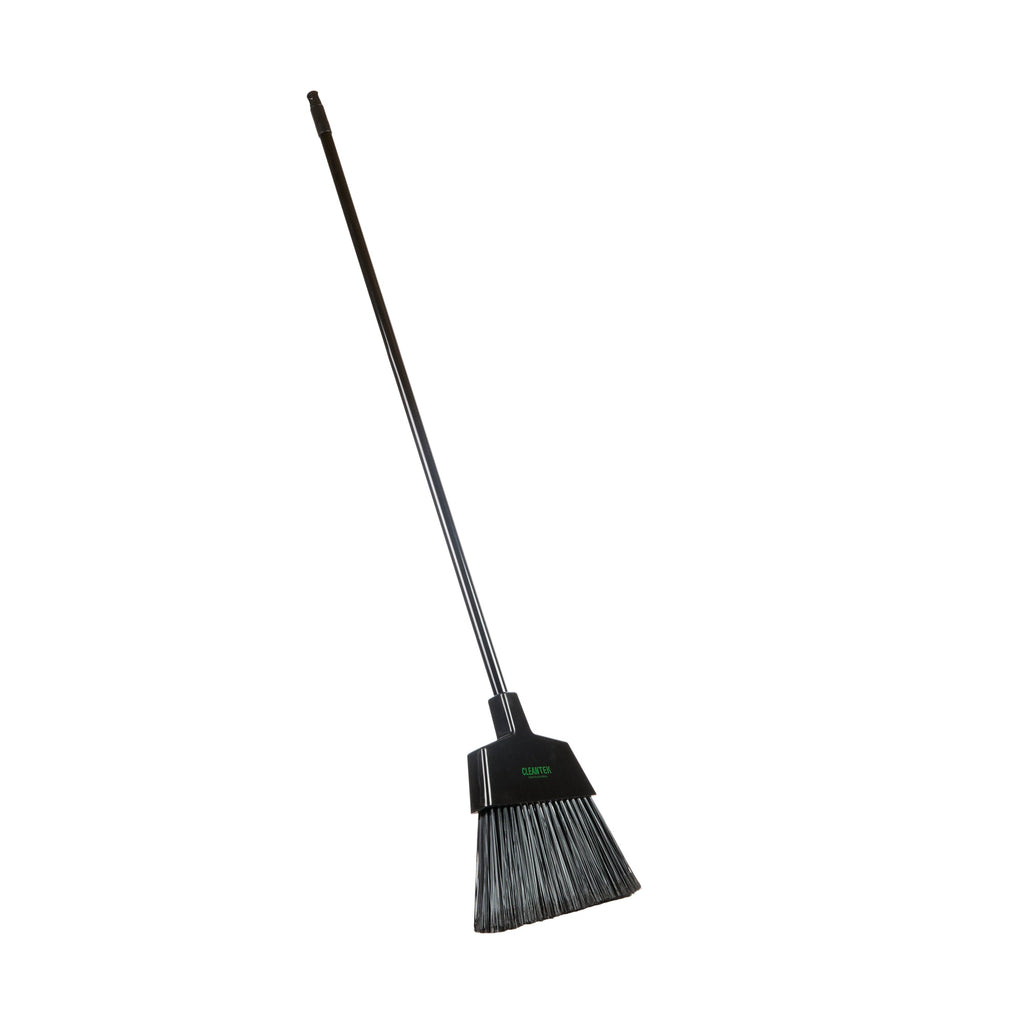 Clean Tek Professional 11 3/4" Black Plastic Angled Broom - with Flagged Bristles, 48" Steel Handle - 1 count box