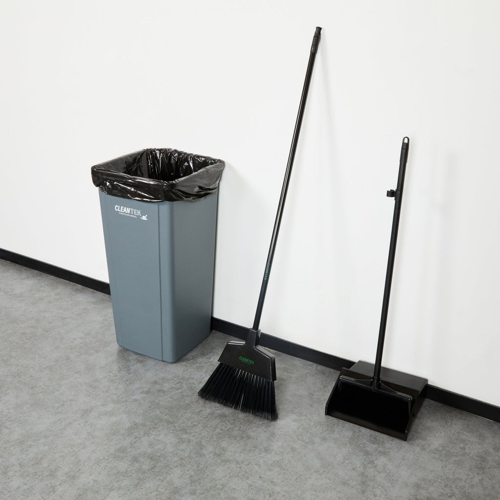 Clean Tek Professional 11 3/4" Black Plastic Angled Broom - with Flagged Bristles, 48" Steel Handle - 1 count box