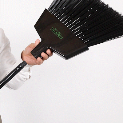 Clean Tek Professional 11 3/4" Black Plastic Angled Broom - with Flagged Bristles, 48" Steel Handle - 1 count box