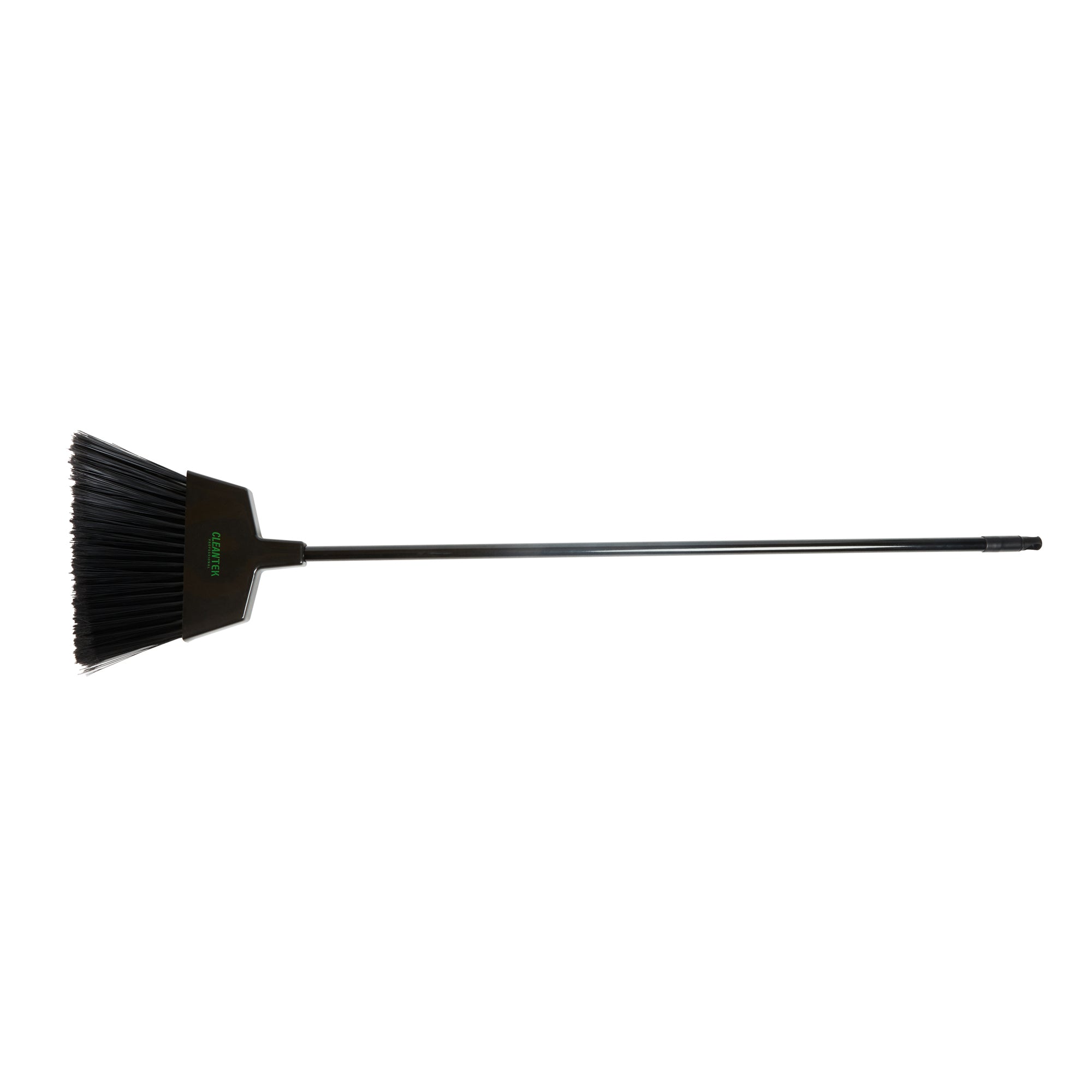 Clean Tek Professional 11 3/4" Black Plastic Angled Broom - with Flagged Bristles, 48" Steel Handle - 1 count box