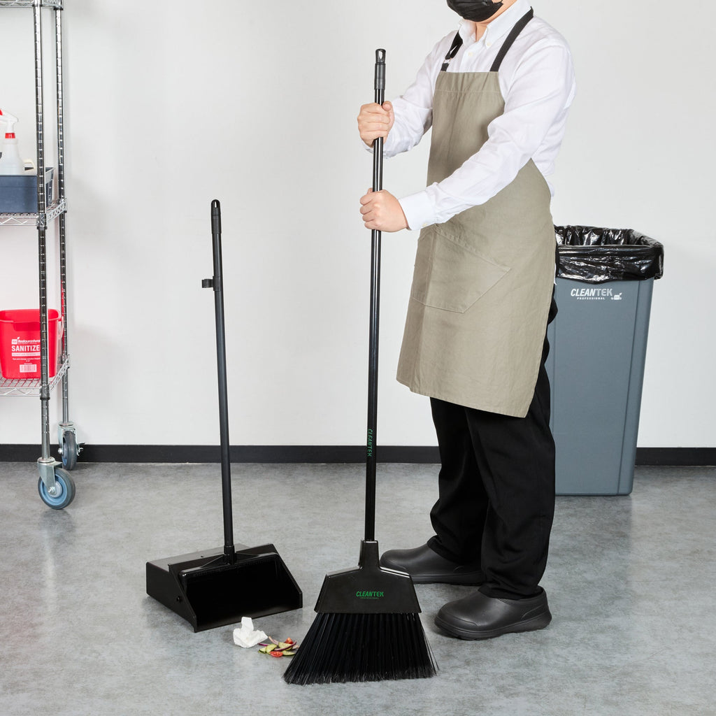 Clean Tek Professional 11 3/4" Black Plastic Angled Broom - with Flagged Bristles, 48" Steel Handle - 1 count box