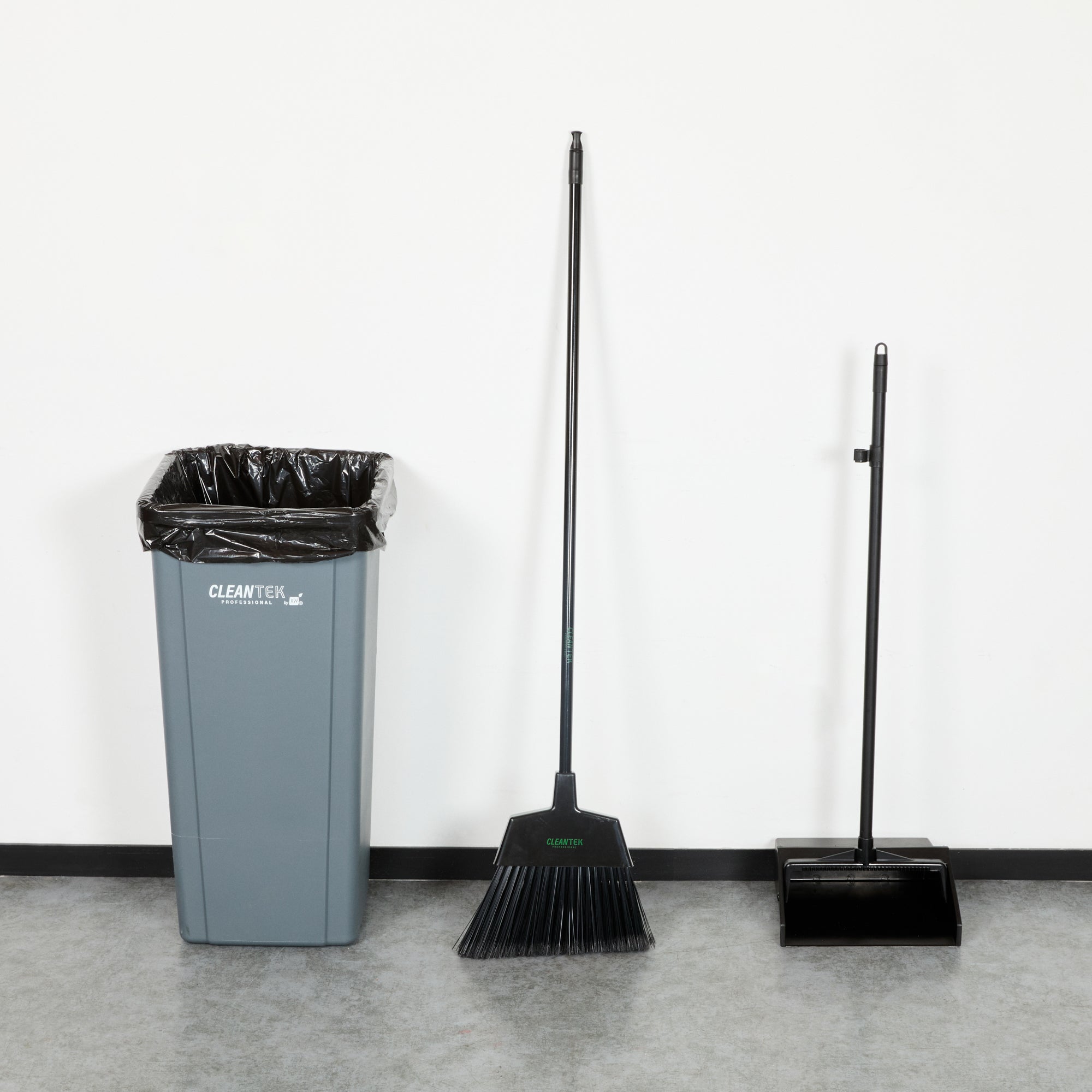 Clean Tek Professional 11 3/4" Black Plastic Angled Broom - with Flagged Bristles, 48" Steel Handle - 1 count box