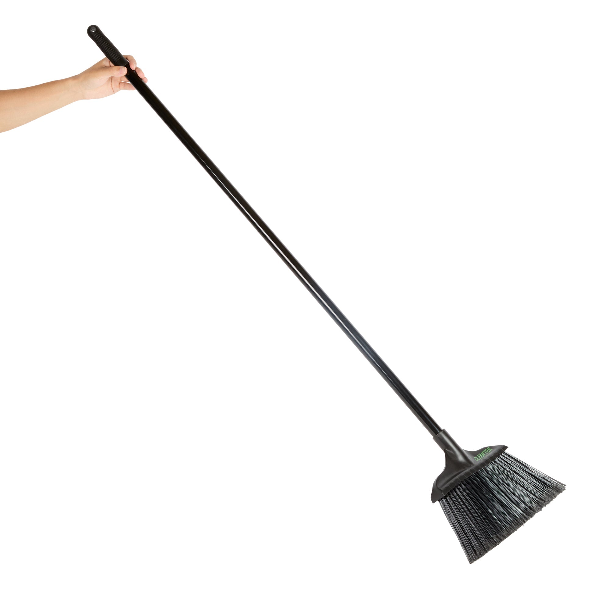 Clean Tek Professional 13 3/4" Black Plastic Wide Angled Broom - with Flagged Bristles, 48" Steel Handle - 1 count box