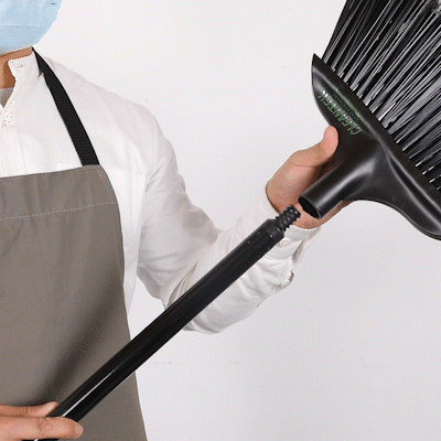Clean Tek Professional 13 3/4" Black Plastic Wide Angled Broom - with Flagged Bristles, 48" Steel Handle - 1 count box