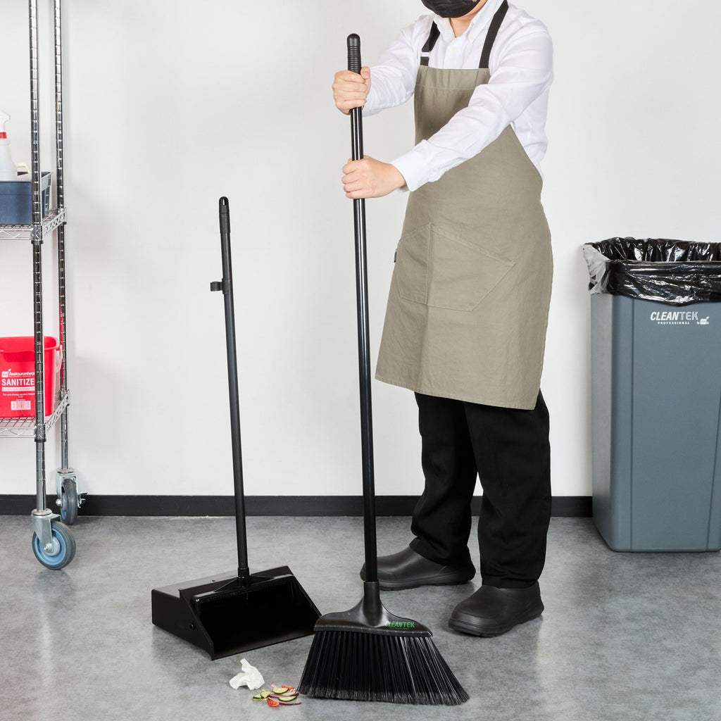 Clean Tek Professional 13 3/4" Black Plastic Wide Angled Broom - with Flagged Bristles, 48" Steel Handle - 1 count box