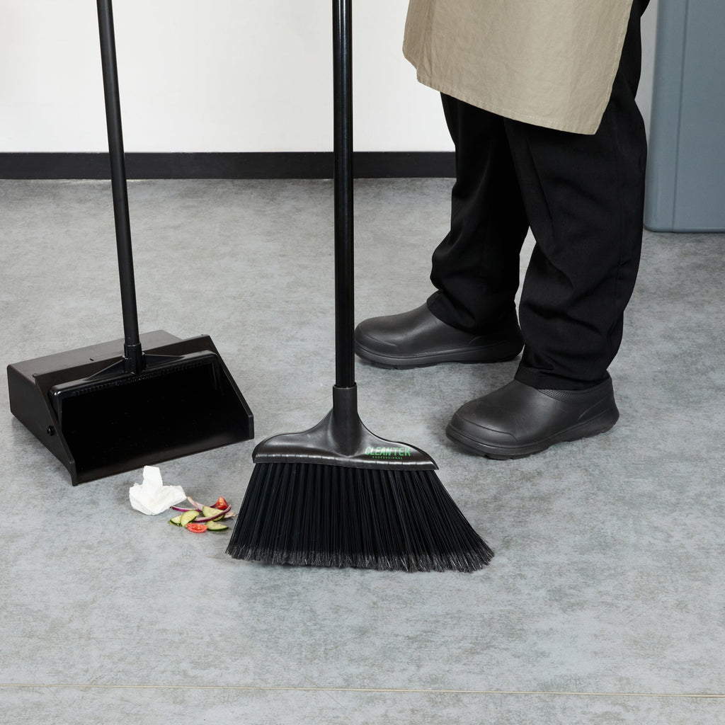 Clean Tek Profesional 13 3/4" Black Plastic Wide Angled Broom Head - with Flagged Bristles - 1 count box