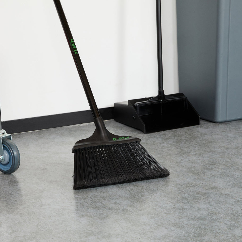 Clean Tek Profesional 13 3/4" Black Plastic Wide Angled Broom Head - with Flagged Bristles - 1 count box