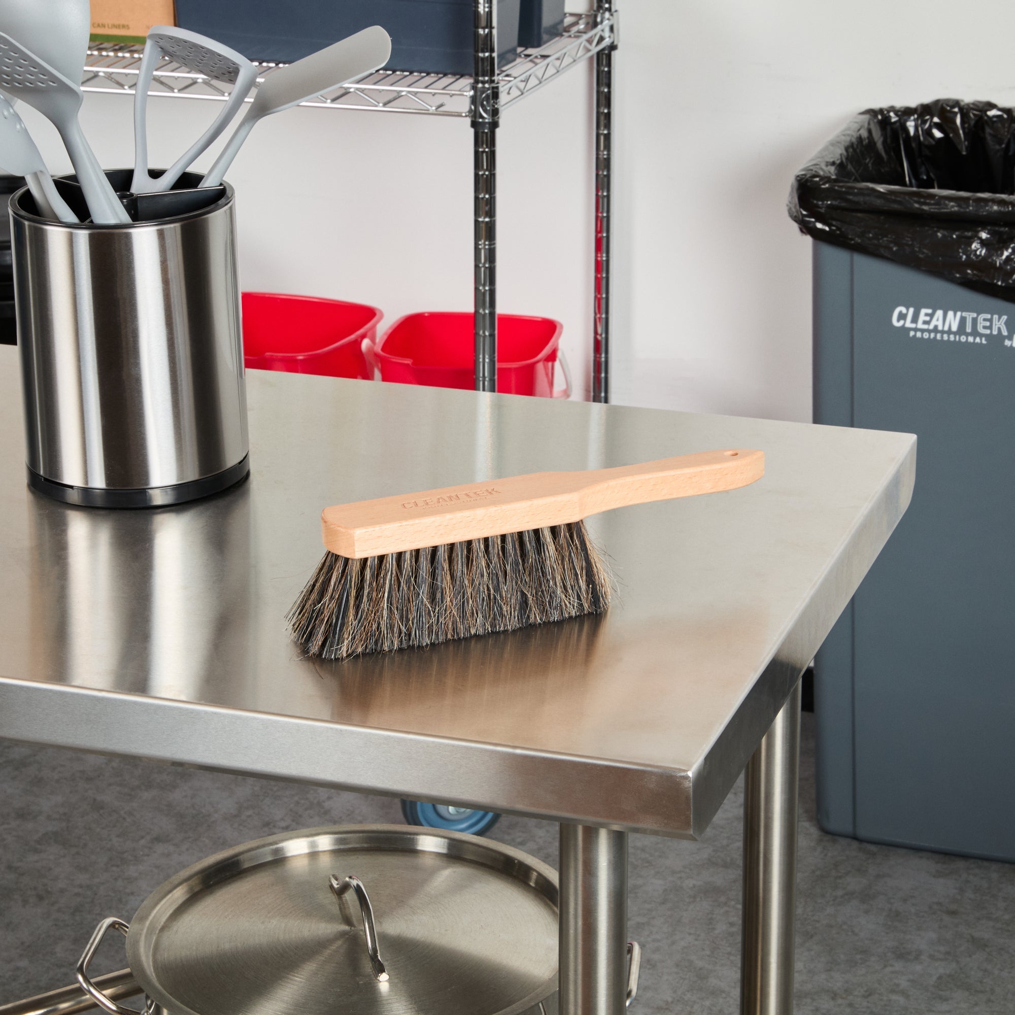 Clean Tek Professional 12" Wood Counter Brush - with Unflagged Horsehair Bristles - 1 count box