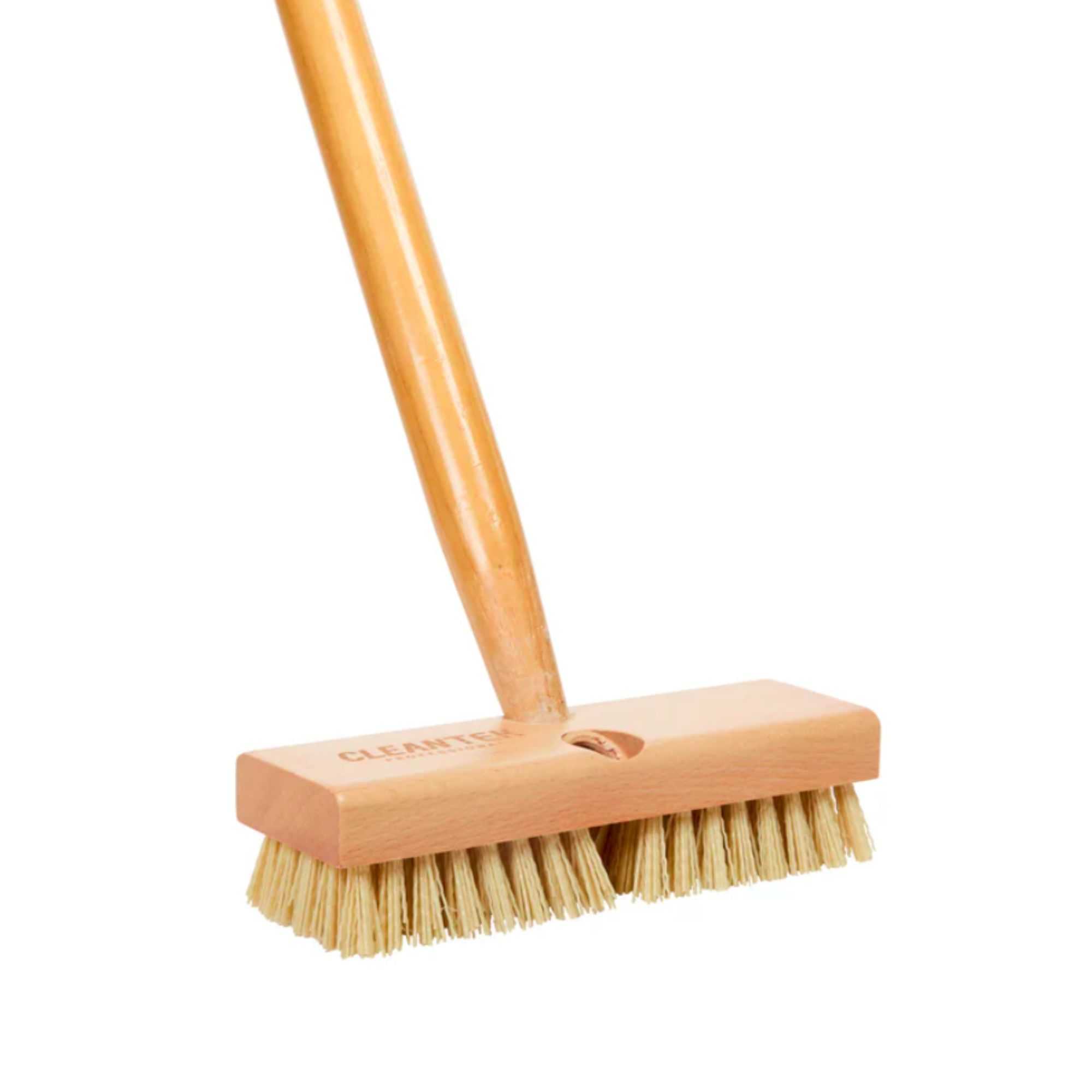 Clean Tek Professional 8" Wood Deck Scrub Brush - with Stiff Bristles, 60" Wood Handle - 1 count box