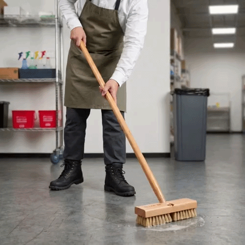 Clean Tek Professional 8" Wood Deck Scrub Brush - with Stiff Bristles, 60" Wood Handle - 1 count box