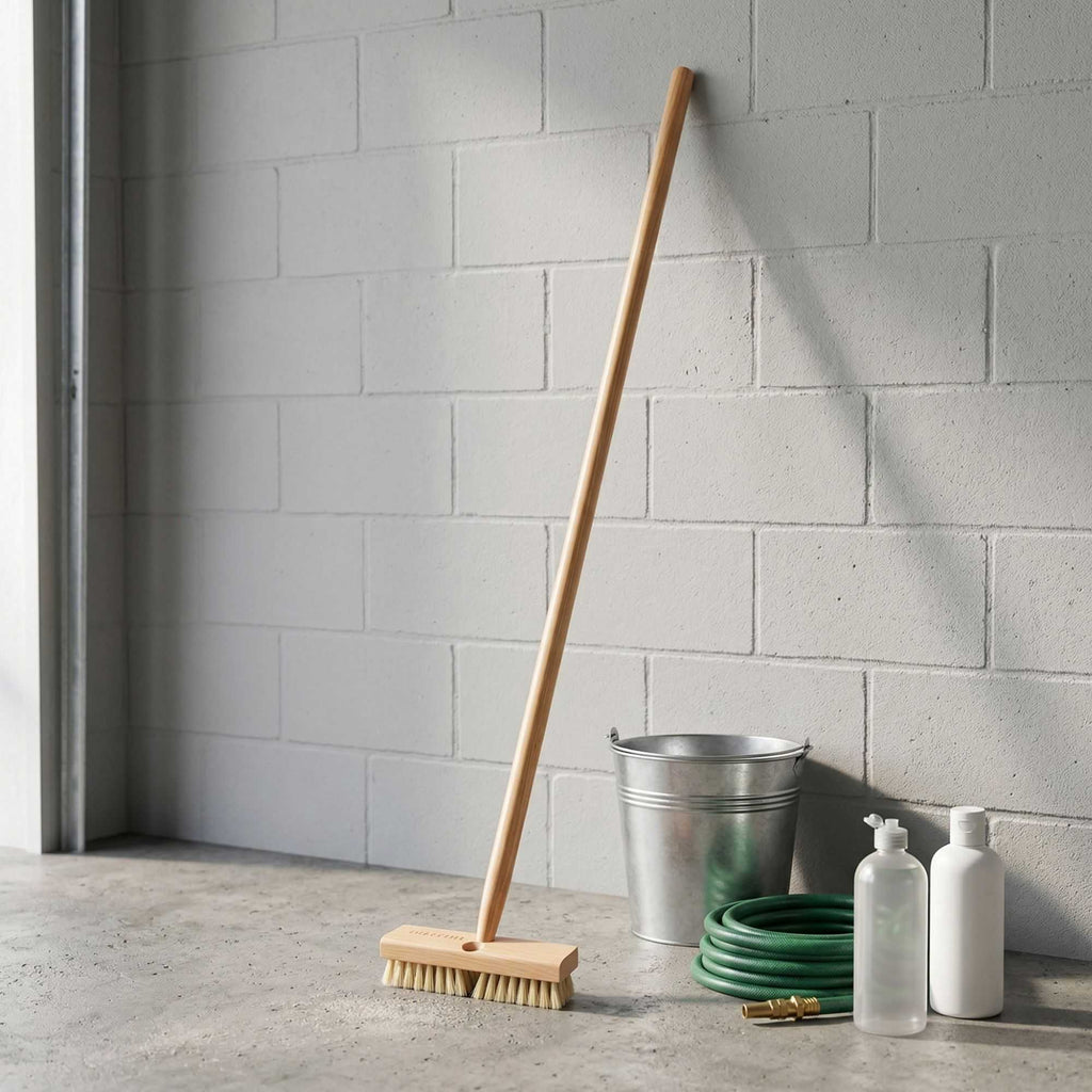 Clean Tek Professional 8" Wood Deck Scrub Brush - with Stiff Bristles, 60" Wood Handle - 1 count box