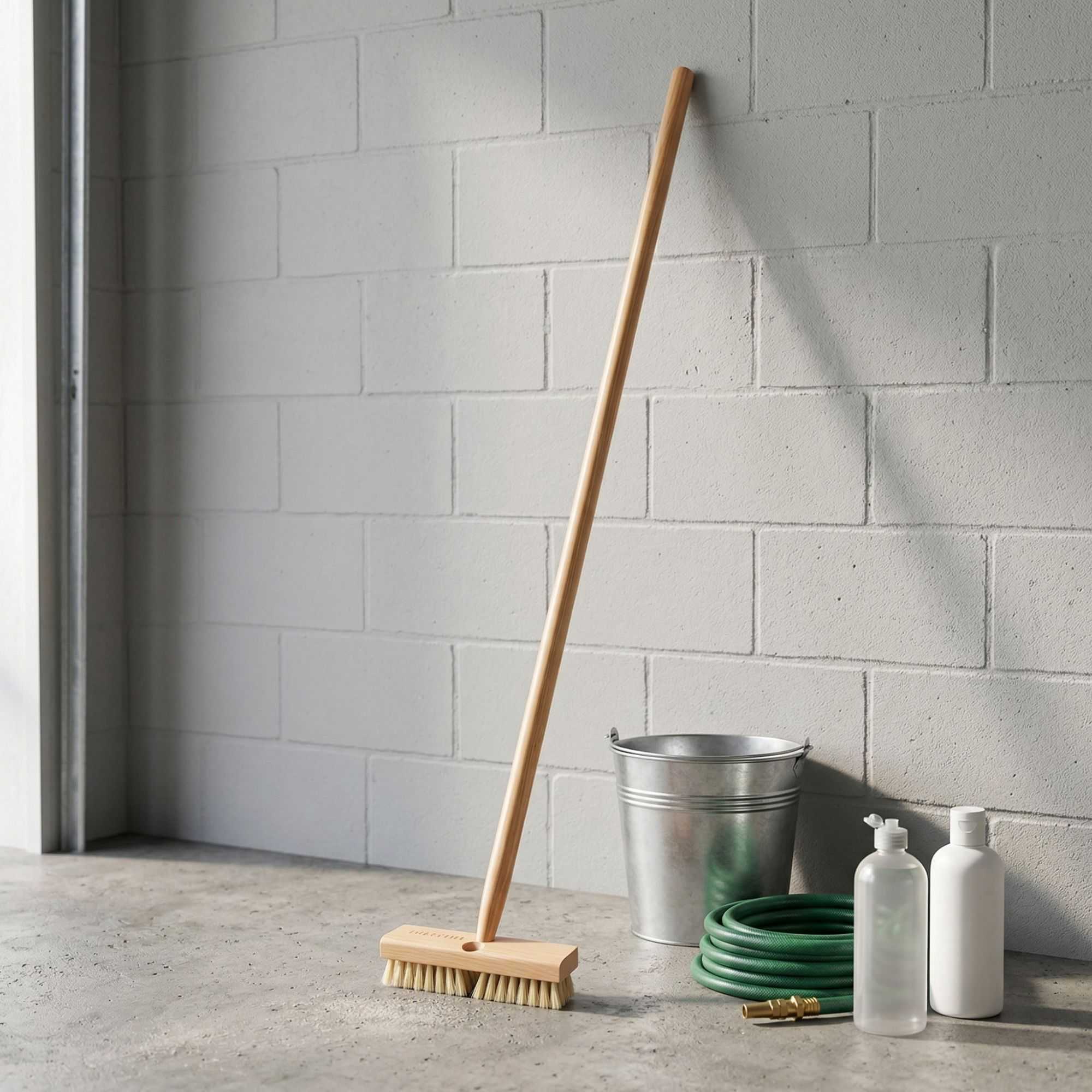 Clean Tek Professional 8" Wood Deck Scrub Brush - with Stiff Bristles, 60" Wood Handle - 1 count box