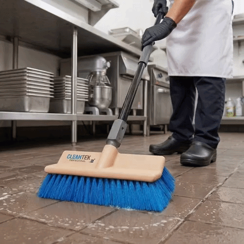 Clean Tek Professional 9 1/2" Beige Bi-Level Floor Scrub Brush Head - with Stiff Bristles - 1 count box