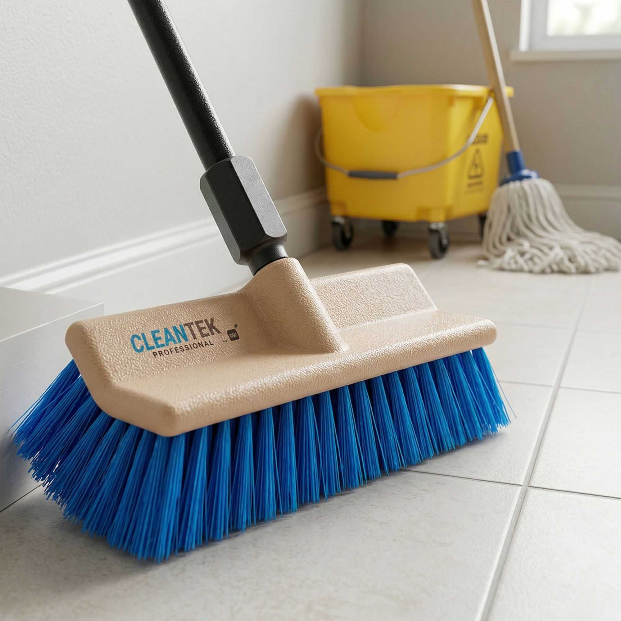 Clean Tek Professional 9 1/2" Beige Bi-Level Floor Scrub Brush Head - with Stiff Bristles - 1 count box
