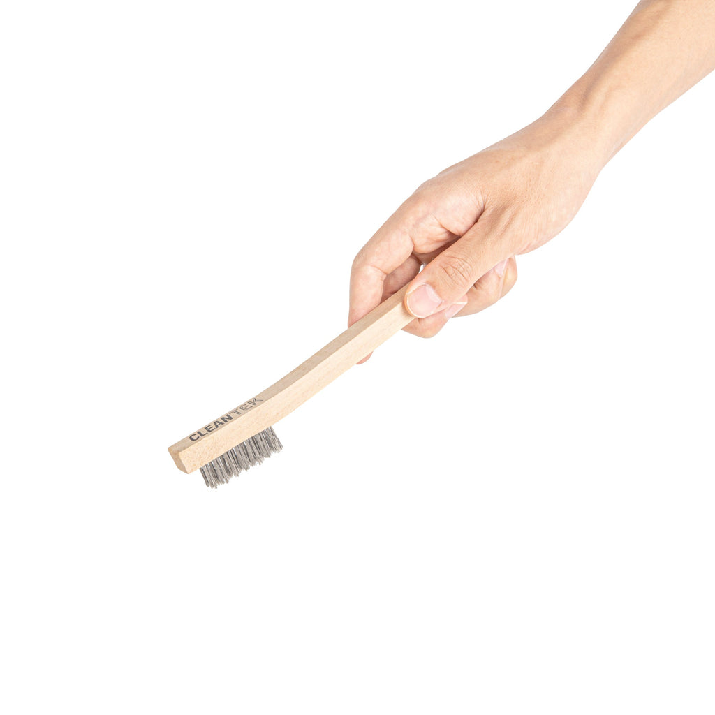 Clean Tek Professional 7 3/4" Stainless Steel Wire Bristle Grill / Oven Brush - with Curved Handle - 1 count box