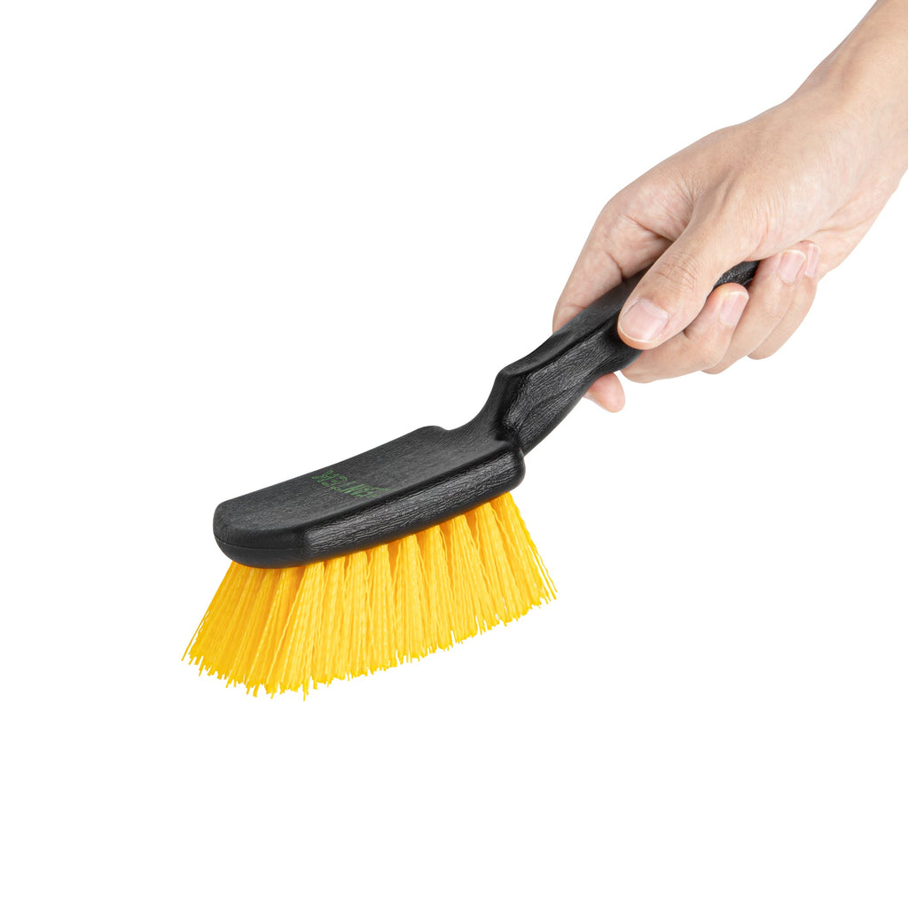 Clean Tek Professional 10 1/4" Black Plastic Utility Scrub Brush - with Yellow Bristles - 1 count box