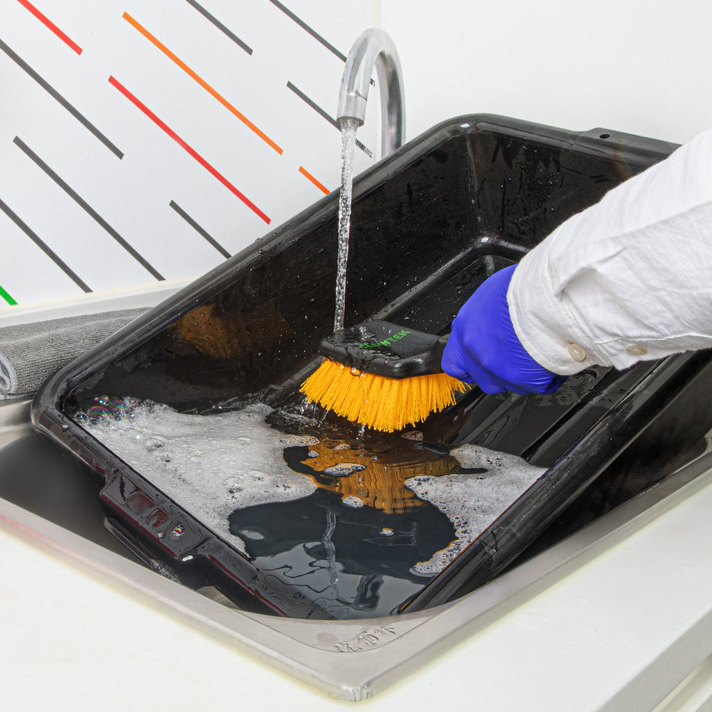 Clean Tek Professional 10 1/4" Black Plastic Utility Scrub Brush - with Yellow Bristles - 1 count box