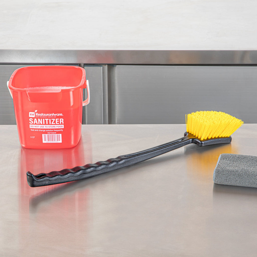 Clean Tek Professional 20 1/2" Black Plastic Utility Scrub Brush - with Yellow Bristles - 1 count box