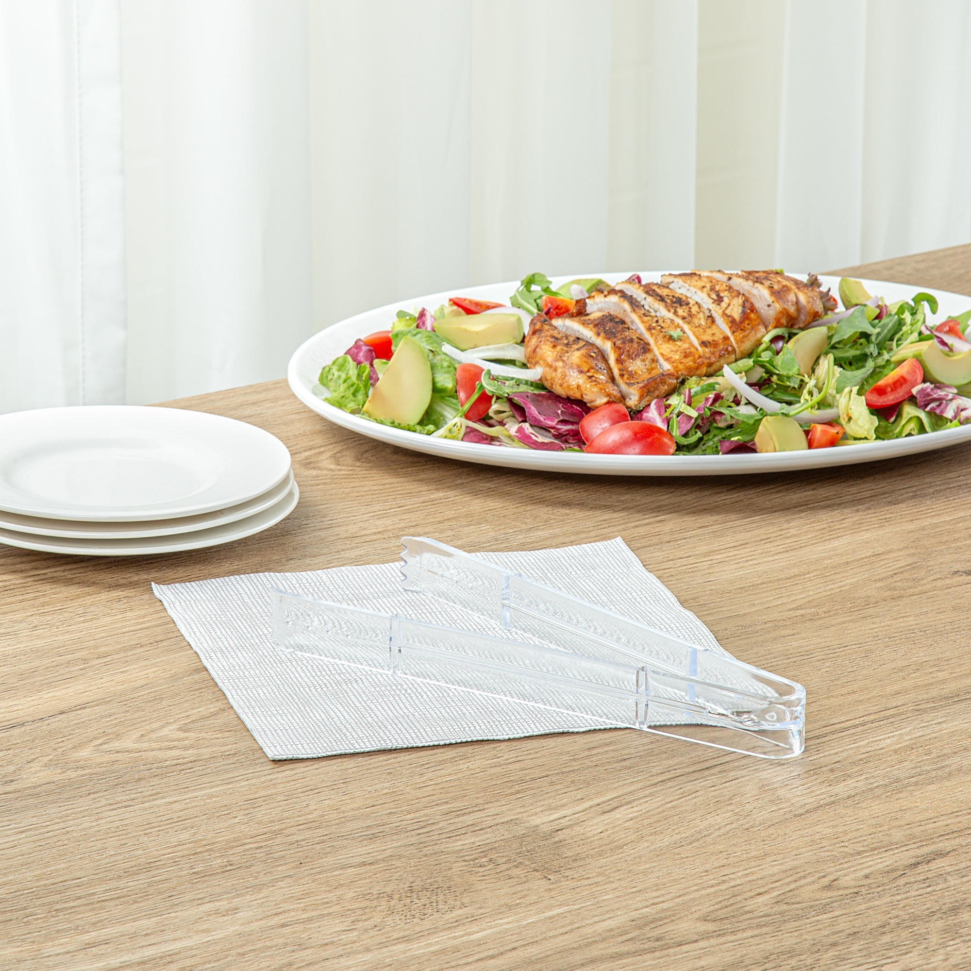 Cater Tek Clear Plastic Tongs - Serrated, Heavy Duty - 9" - 10 count box