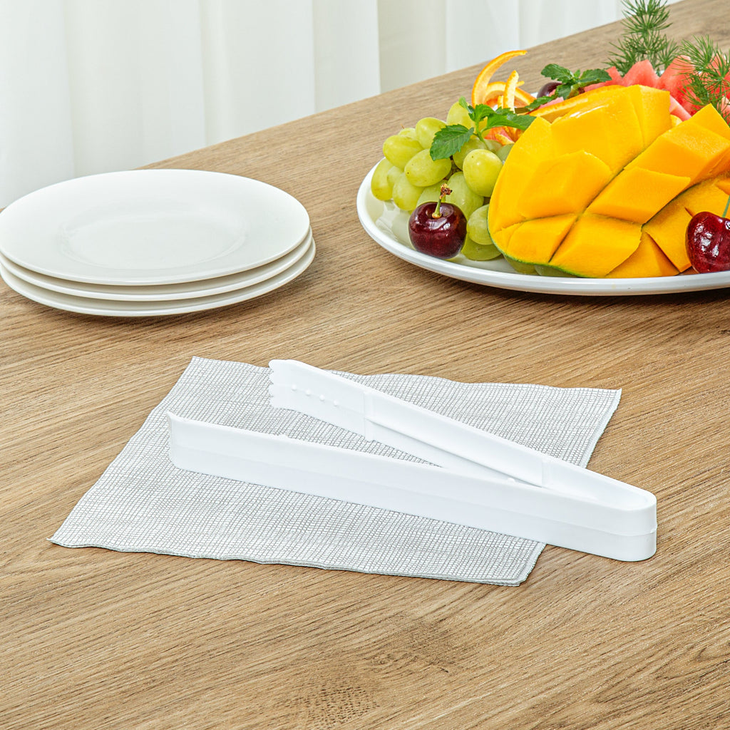 Cater Tek White Plastic Tongs - Serrated, Heavy Duty - 9" - 10 count box