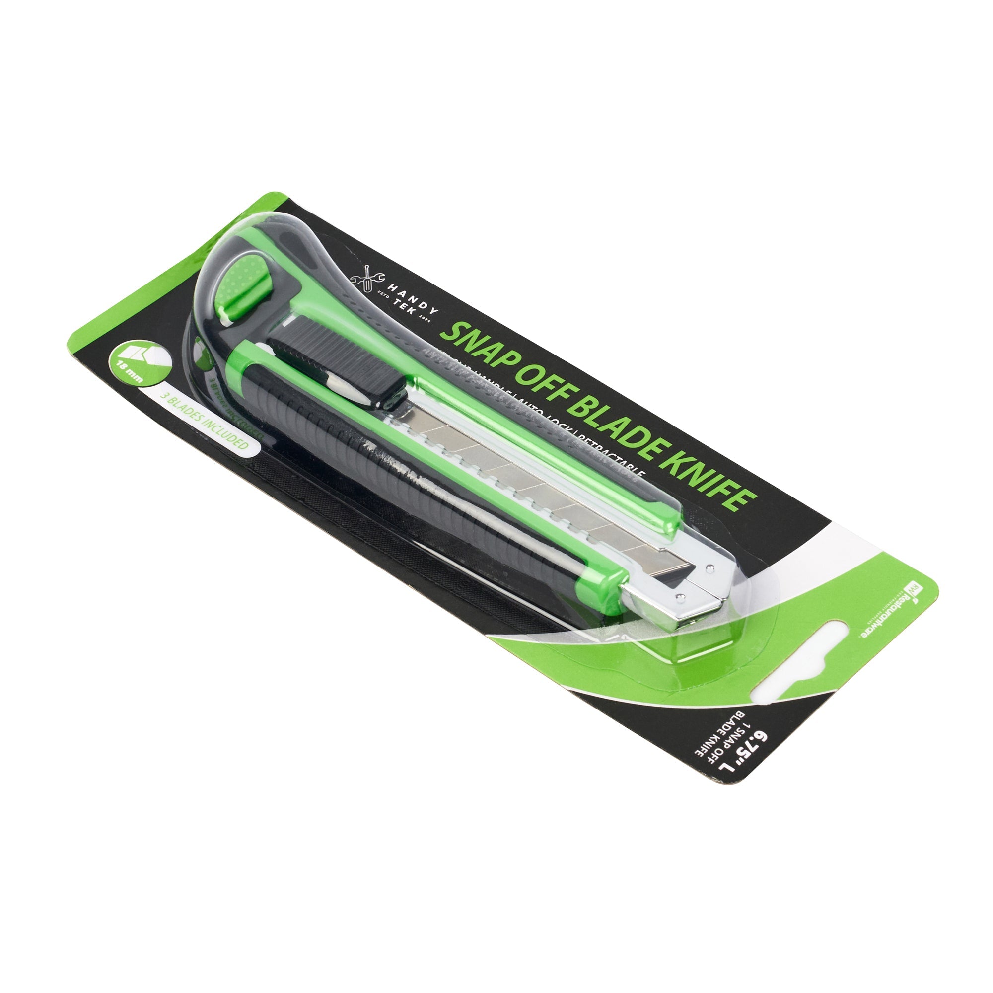 Handy Tek Green Snap Off Blade Knife - Anti-Slip Handle - 6 3/4" - 12 count box