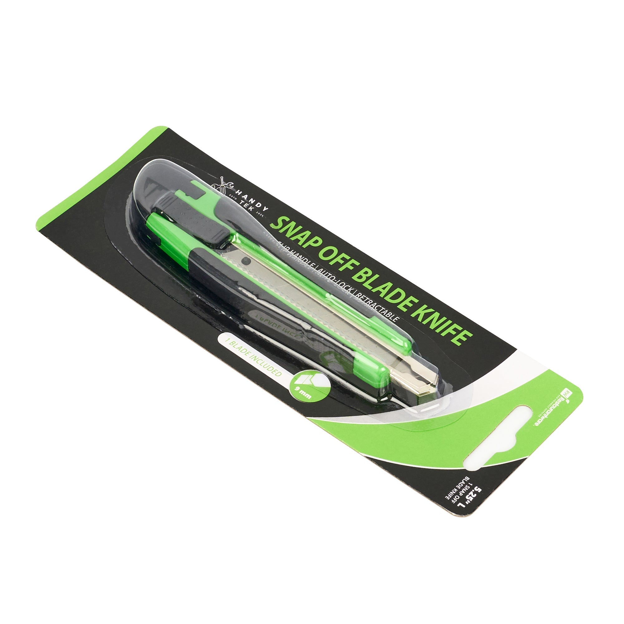 Handy Tek Green Snap Off Blade Knife - Anti-Slip Handle - 5 1/4" - 1 count box