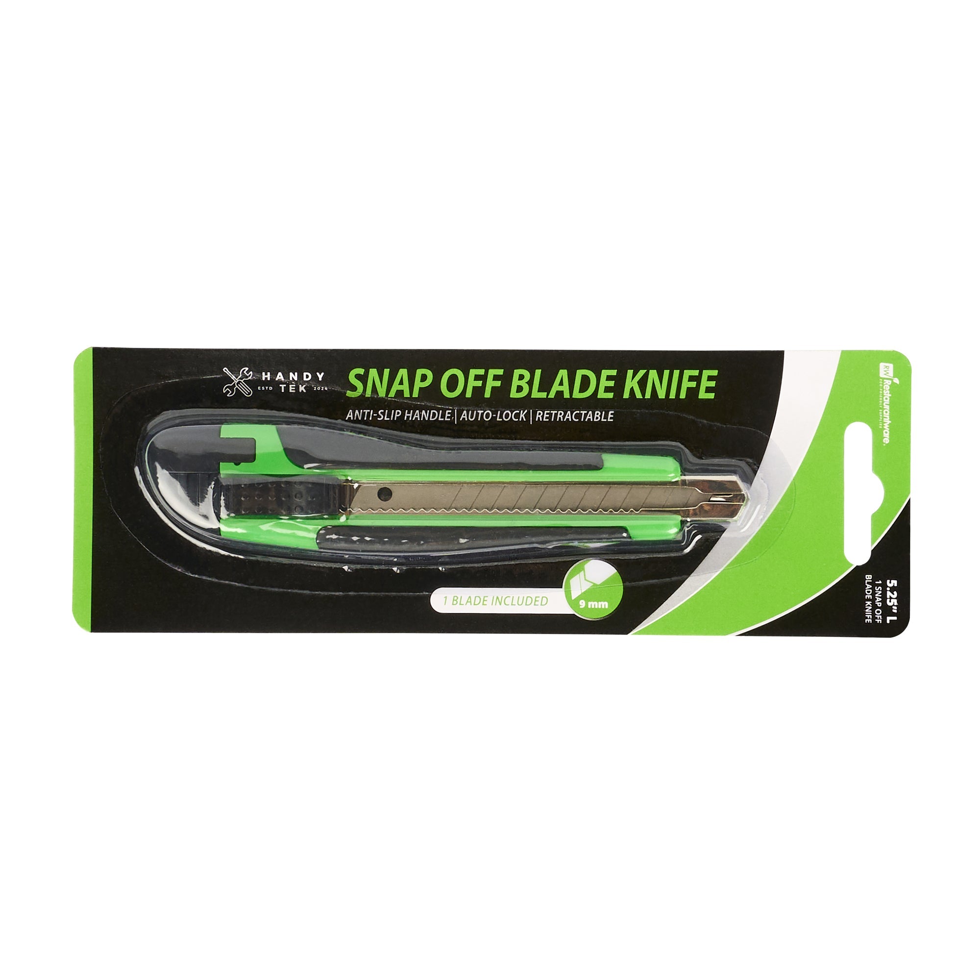 Handy Tek Green Snap Off Blade Knife - Anti-Slip Handle - 5 1/4" - 1 count box