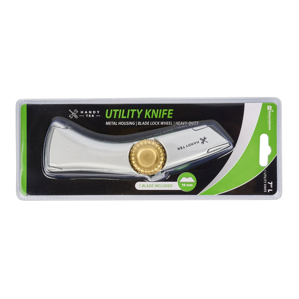 Handy Tek Silver Utility Knife - with Blade Lock Wheel, Quick Change, Heavy Duty - 7" - 1 count box