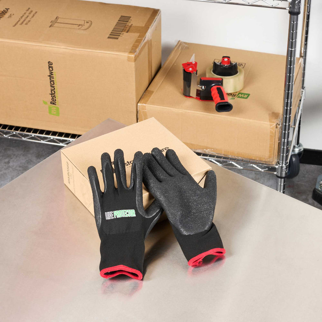 Life Protector Black Nylon Small Work Gloves - with Crinkle Latex Palm Coating - Pair - 1 count box